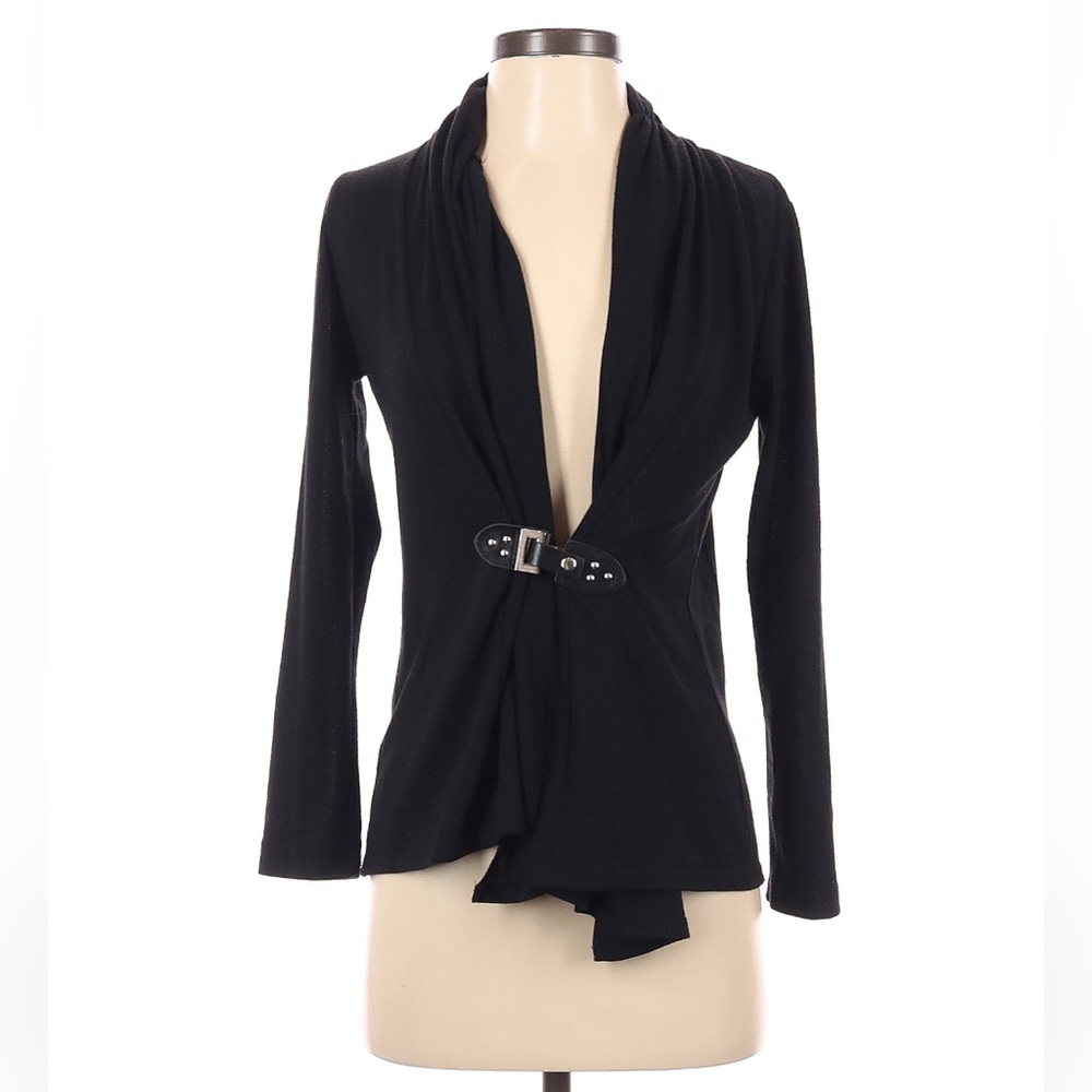 Black Cardigan Latch Front Waist Belted Look Size Small